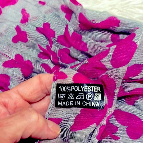 NWOT pink and+grey butterfly scarf!  Long enough to wear many ways! - Picture 3 of 3